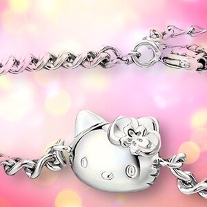 🆕 Hello Kitty Charm Decor Chain Bracelet, 3D Cat Charm, Simple Rhinestone 😻